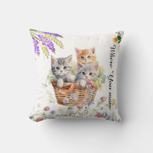 Cojín Decorativo Feliz Día Internacional del Gato Acuarela Flor Sil