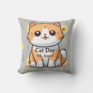Cojín Decorativo Feliz Día Internacional del Gato Girasol Atigrado