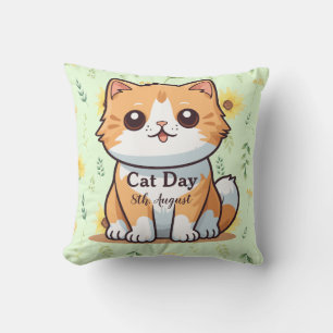 Cojín Decorativo Feliz Día Internacional del Gato Girasol Atigrado