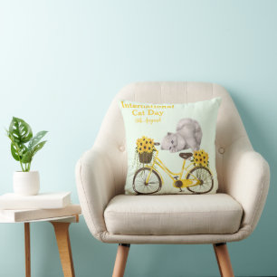 Cojín Decorativo Feliz Día Internacional del Gato Girasol Atigrado