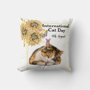 Cojín Decorativo Feliz Día Internacional del Gato Girasol Atigrado
