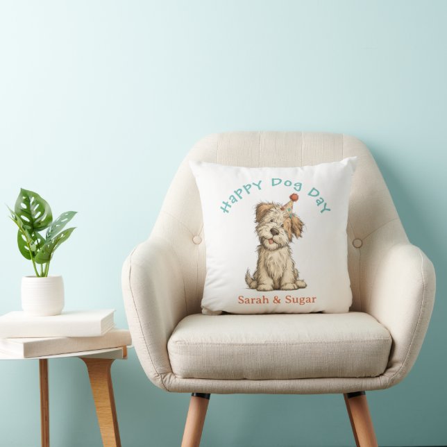Cojín Decorativo Feliz día Perro Pillow - Divertido Personalizado P (Silla)