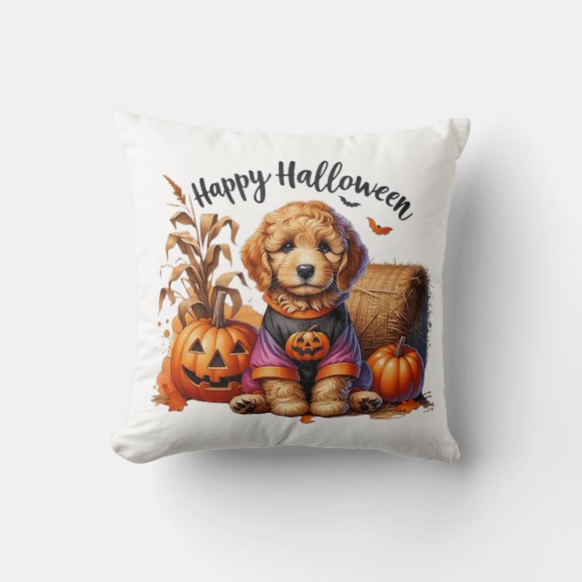 Cojín Decorativo Feliz diseño divertido de Halloween Dogg (Anverso)