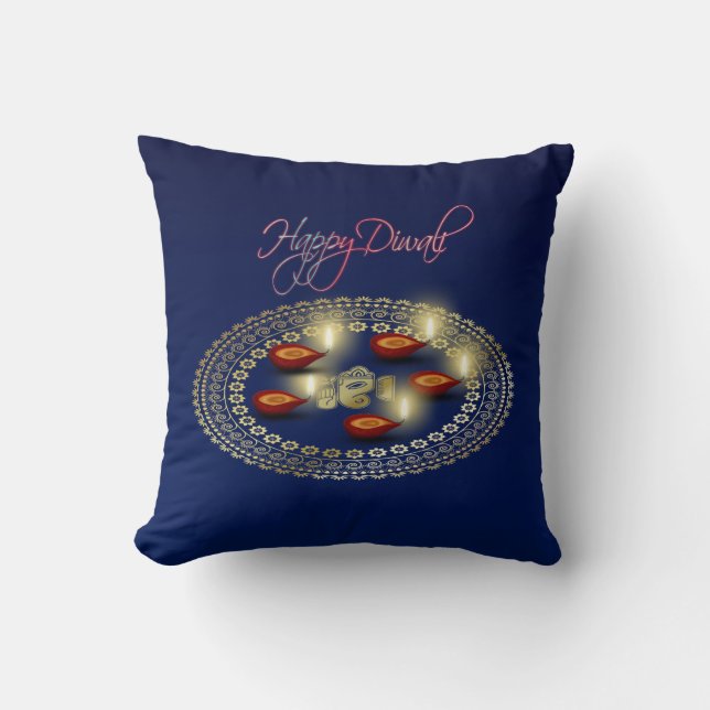 Cojín Decorativo Feliz Diwali Ganesha Rangoli - Pillow (Anverso)