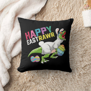 Cojín Decorativo Feliz Eastrawr T Rex Dinosaur Easter Bunny Egg