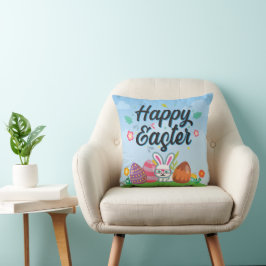 Cojín Decorativo Feliz Eggys de Pascua Bunny & Flowers