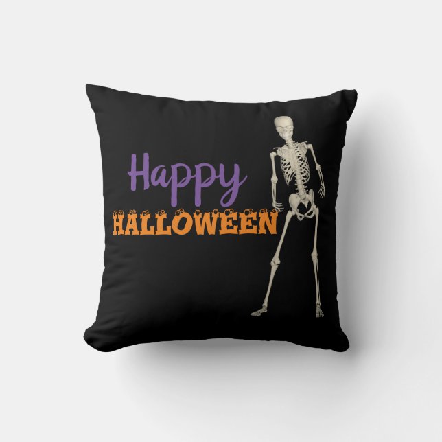 Cojín Decorativo Feliz esqueleto de Halloween decorativo (Anverso)