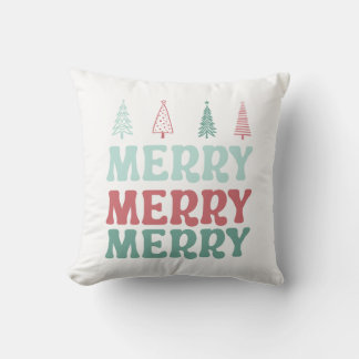 Cojín Decorativo Feliz Feliz Feliz con árboles de Navidad boho past