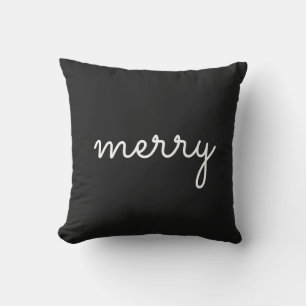Cojín Decorativo Feliz feriado Black White Script Minimalista moder
