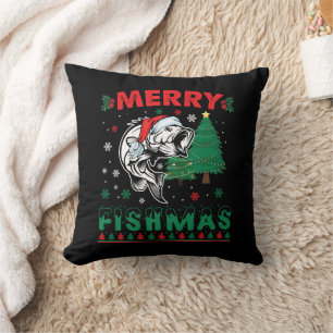 Cojín Decorativo Feliz Fishmas Pescado Pescando Papá Pescador Navid