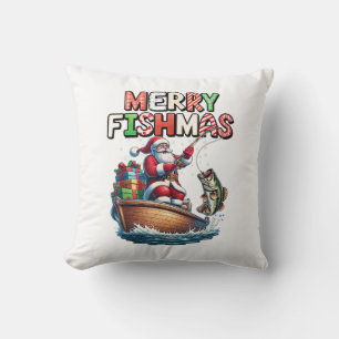 Cojín Decorativo Feliz Fishmas Santa Amantes de la Pesca Divertido