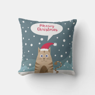Cojín Decorativo Feliz gato navideño en invierno de paisaje de niev