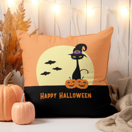Cojín Decorativo Feliz Gato Negro de Halloween