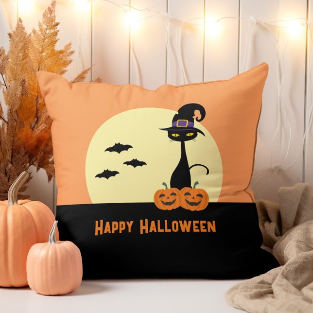 Cojín Decorativo Feliz Gato Negro de Halloween (Subido por el creador)