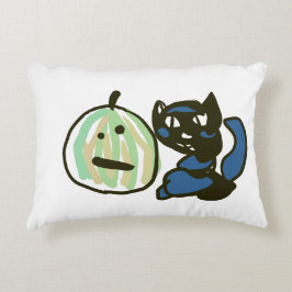 Cojín Decorativo Feliz gato negro de Jack o Linterna verde