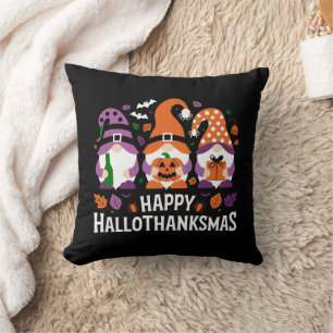 Cojín Decorativo Feliz Hallothanksmas Amante de Gnomos Feliz Navida