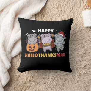 Cojín Decorativo Feliz Hallothanksmas Hippos Navidades Hippo Throw