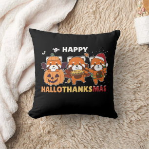 Cojín Decorativo Feliz Hallothanksmas Pandas Navidades Panda Rojo