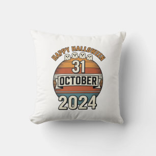 Cojín Decorativo Feliz Halloween 31 Octubre Diseño de Fantasma Vint