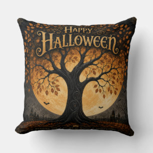 Cojín Decorativo Feliz Halloween Árbol Espeluznante Luna Llena Góti