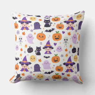 Cojín Decorativo Feliz Halloween Brujas Fantasmas Gatos Murciélagos
