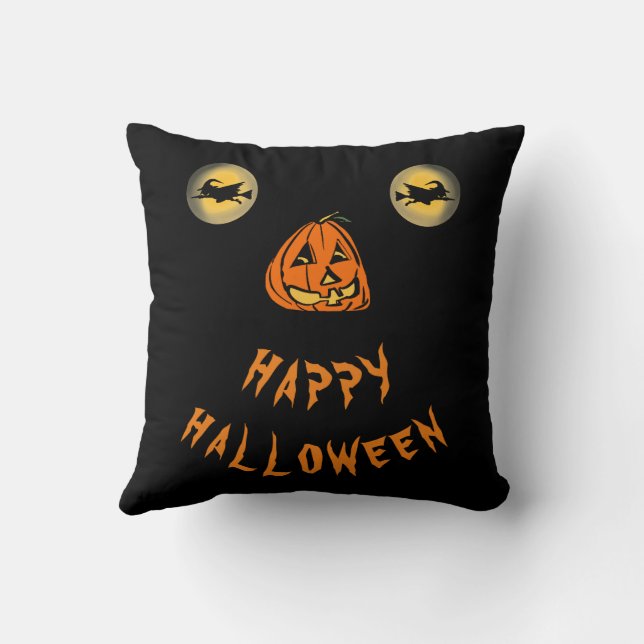 Cojín Decorativo Feliz Halloween Brujería Ojos Y Nariz De Calabaza (Reverso)