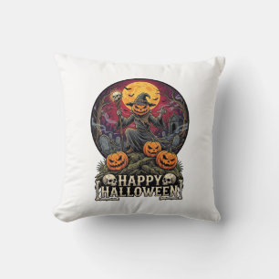 Cojín Decorativo Feliz Halloween Calabaza Brujo Cementerio Luna Lle