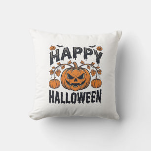 Cojín Decorativo Feliz Halloween Calabaza Diseño de Grabado Vintage