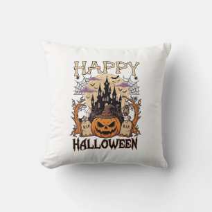 Cojín Decorativo Feliz Halloween Calabaza Sombrero de Bruja Castill