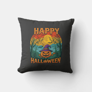 Cojín Decorativo Feliz Halloween Calabaza Sombrero de Bruja Luna Ll
