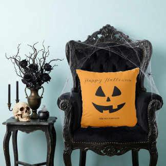 Cojín Decorativo Feliz Halloween Cara de Calabaza Personalizada