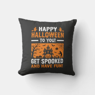 Cojín Decorativo Feliz Halloween Casa Embrujada Espeluznante Frase