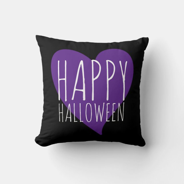 Cojín Decorativo Feliz Halloween Corazón Púrpura Estripas Negras y  (Anverso)