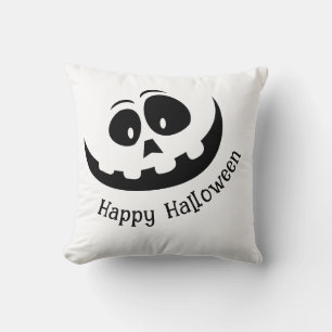 Cojín Decorativo Feliz Halloween en negro y blanco espeluznante