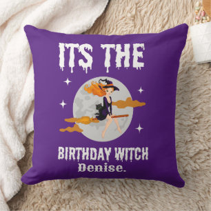 Cojín Decorativo Feliz Halloween es cumpleaños de la bruja de cumpl