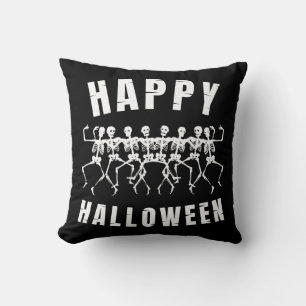 COJÍN DECORATIVO FELIZ HALLOWEEN ESQUELETOS BAILANDO