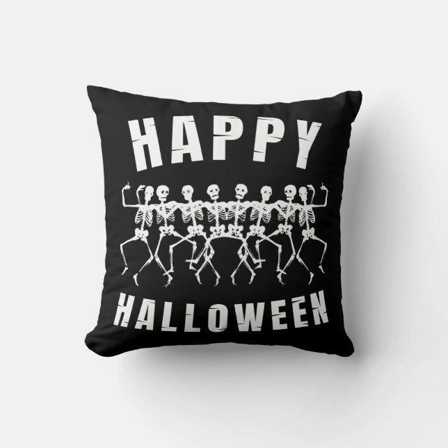 COJÍN DECORATIVO FELIZ HALLOWEEN ESQUELETOS BAILANDO (Anverso)