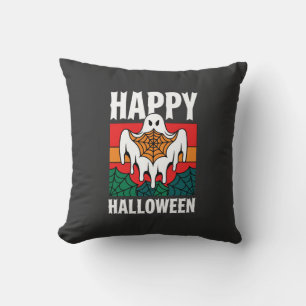 Cojín Decorativo Feliz Halloween Fantasma Telaraña Retro