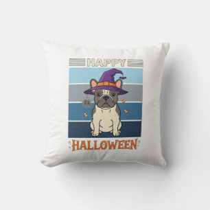 Cojín Decorativo Feliz Halloween French Bulldog Bruja Telaraña Ca