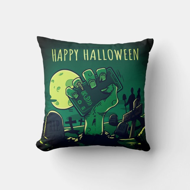 Cojín Decorativo Feliz Halloween Graveyard Zombie Hand (Anverso)