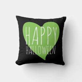Cojín Decorativo Feliz Halloween / Green Heart Black & Grey Stripes