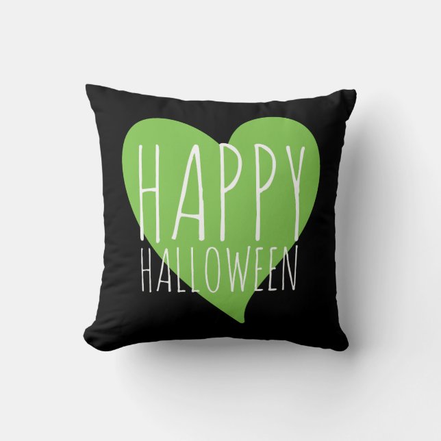 Cojín Decorativo Feliz Halloween / Green Heart Black & Grey Stripes (Anverso)