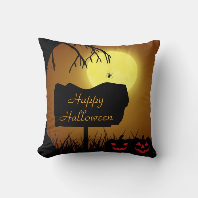 Cojín Decorativo Feliz Halloween Jack O Lantern Pumpkins (Anverso)