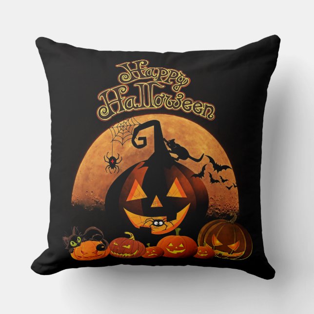 Cojín Decorativo Feliz Halloween Jack O' Lanterns (Anverso)