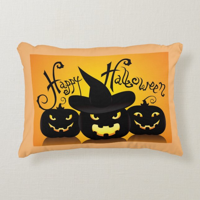 Cojín Decorativo Feliz Halloween Jack-O- Linternas (Anverso)