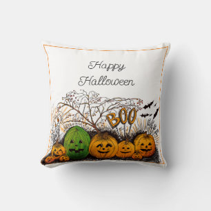 Cojín Decorativo Feliz Halloween línea de Jack-o-lantern