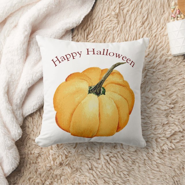 Cojín Decorativo Feliz Halloween naranja calabaza retro acuarela (Manta)