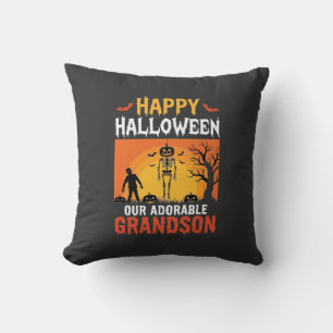 Cojín Decorativo Feliz Halloween Nieto Esqueleto Calabaza
