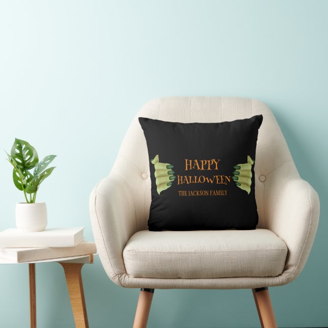 Cojín Decorativo Feliz Halloween | Nombre de la familia de la bruja (Silla)