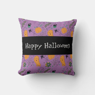Cojín Decorativo Feliz Halloween Patrón de Doodles de Fantasmas Lin